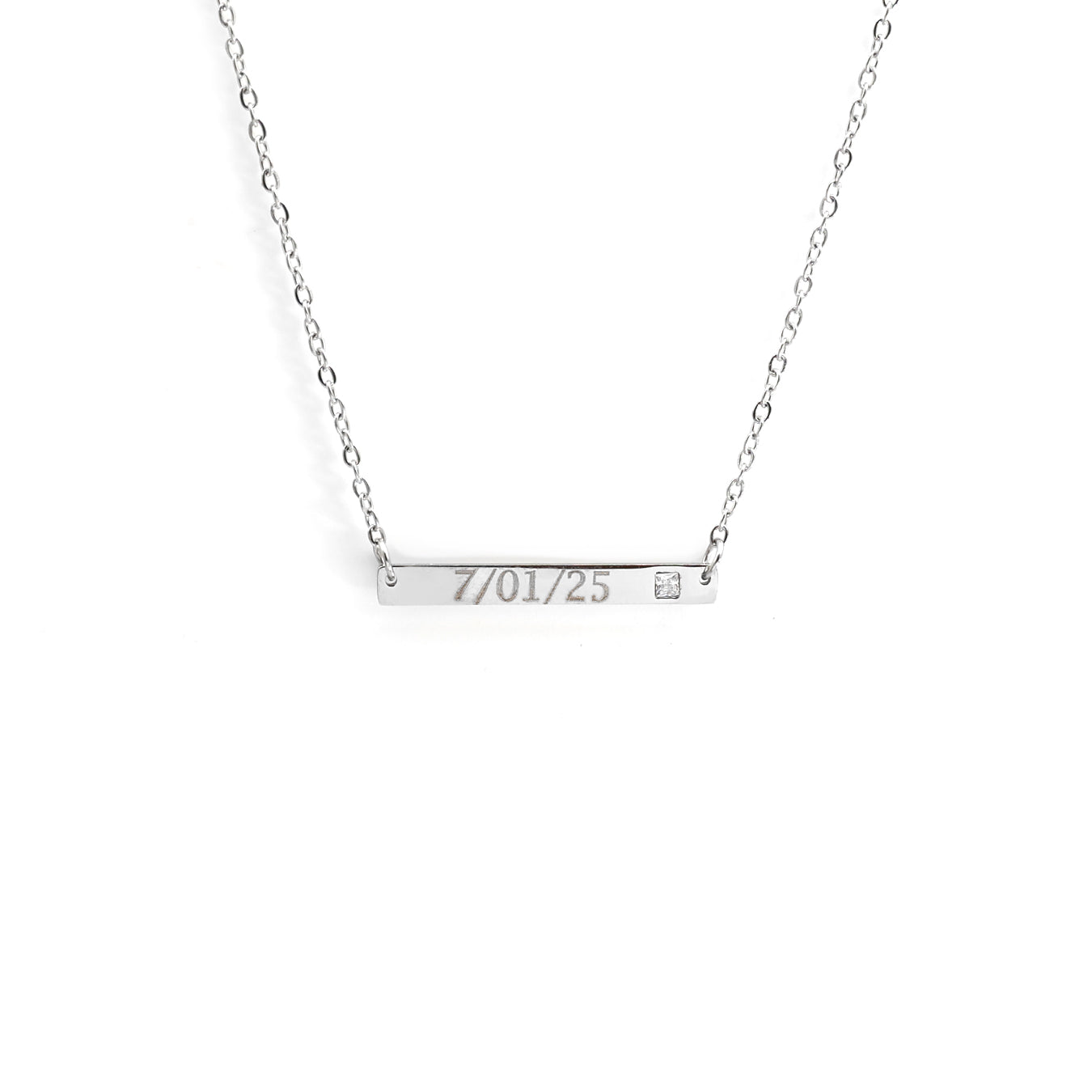 Stone Bar Pendant Necklace - Silver