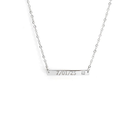 Stone Bar Pendant Necklace - Silver