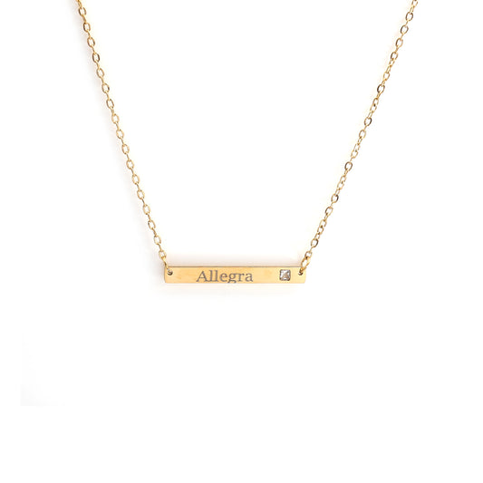 Stone Bar Pendant Necklace - Yellow Gold
