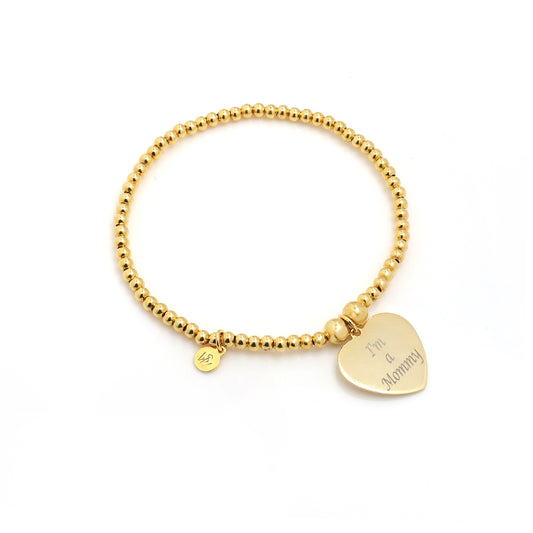 Engraved Heart Token Bracelet - Yellow Gold Plated